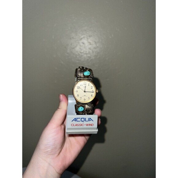 VTG TIMEX 12K TURQUOISE WATCH BAND FLORAL WATER RESISTANT BASE METAL BEZEL